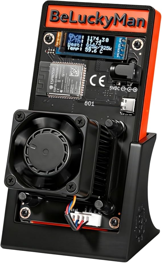 Bitaxe Gamma 601 Bitcoins Miner 1.2TH/S Open-Source System BM1370 Asic Chip Lucky Miner 15W/TH BTC Machine Solo Miner WiFi 2.4G Connection Crypto Currency Miner Home Use (Black)
