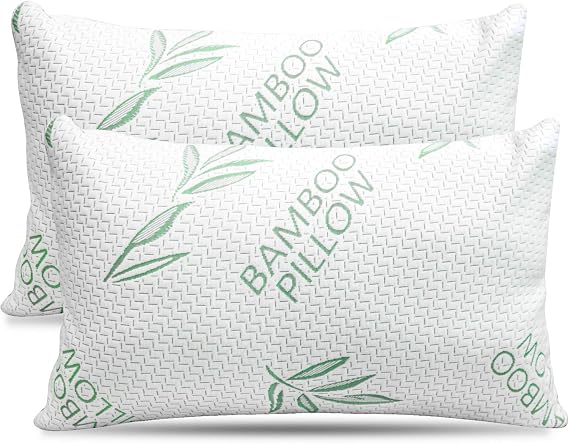 2 Pack King Size Rayon Made from Bamboo Pillow for, Cooling Shredded Memory Foam Bed Pillows Set – Back, Stomach, Side Sleepers, Removable Cover, Adjustable to Firm/Soft, King (Pack of 2)