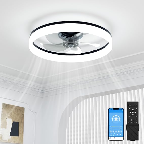 50cm Black Ceiling Fan with Light with Remote, Ceiling Fan Light [Energy Class C]