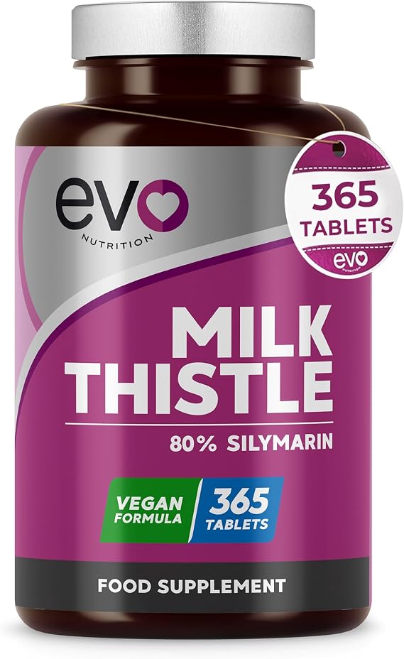 EVO Nutrition Milk Thistle, 80% Silymarin, 365 Vegan Tablets