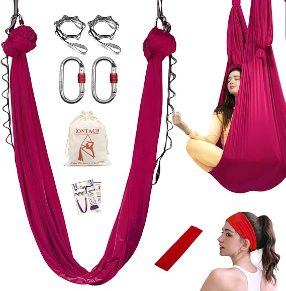 IONTACH Aerial Yoga Hammock, 5.5 Yards Aerial Silks Gymnastics for Home Indoor Jungle Gym, Antigravity Fitness Hammock with Carabiner, Daisy Chain and Guide