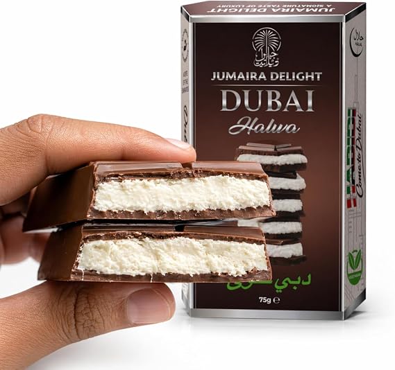 Velvoro Dubai Chocolate Bar with Authentic Emirati Halva Filling, 75g Premium Chocolate, Luxury Middle Eastern Dessert, Halal Certified Vegetarian Sweet Treat, Ideal Gift (Halva - Pack of 1)