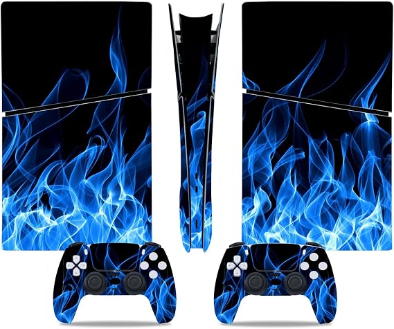 Ps5スリムデジタルコンソールとワイヤレスコントローラー用スキンステッカー フルセット 保護スキンラップ ゲームアクセサリー デカールカバー Ps5スリムデジタル用 ブルーファイア
