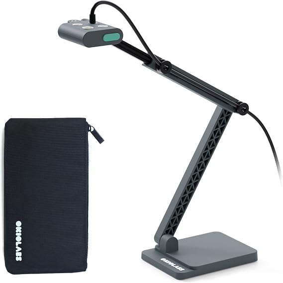 OKIOCAM S2 Pro 4K USB Visualiser with OKIOPoint AI-Tracking, 13-mp, Webcam and Document Camera for Teaching, with LED Light, for PC/Mac/Chromebook,  with Type-C Adaptor