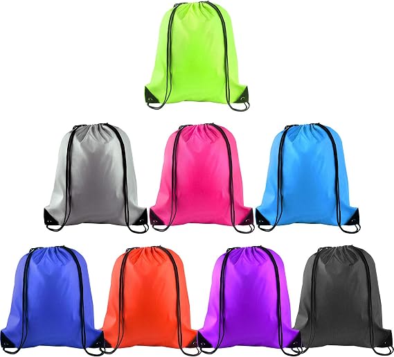 FEPITO 2/8/12/15/16/22 Pack Drawstring Backpack Bags Sack Cinch Bag String Backpack for Gym Traveling (8, Colorful)