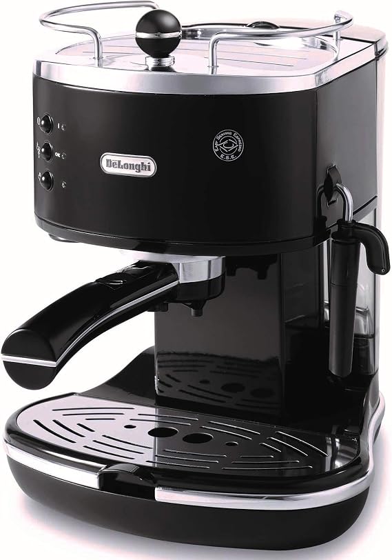 De'Longhi De'Longhi Espresso Maker Icona ECO310BK, Cappuccino, Latte Art, Espresso Machine, Cup Warmer Tray, Retro Design, Black, with Family Registration