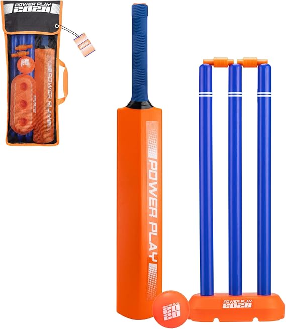 Power Play Plastic Cricket Set Size 1 for Kids, Lightweight Ball, Stumps & Bat