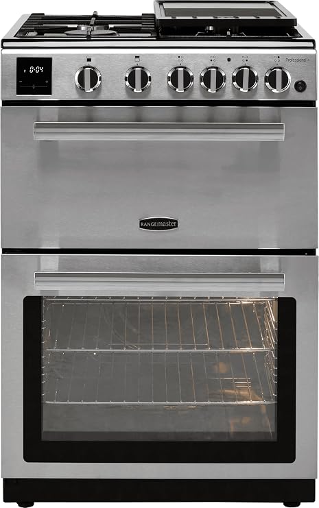 Rangemaster Professional Plus 60 PROPL60NGFSS/C 60cm wide Double Oven Gas Cooker with Full Width Electric Grill - Stainless Steel/Chrome - A+/A Rated [Energy Class A+]