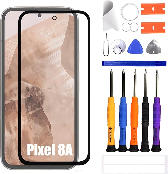 Compatible with Google Pixel 8A Display Glass Front Glass Repair Replacement Set + OCA (No LCD Screen and Touch Digitizer)