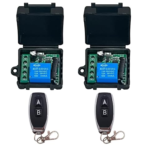 2 Pack DC 12V Remote Control Switch 433Mhz RF Wireless Relay Receiver Remote Control Light Switch Module Garage Door Remote for Motor, Light, Gate Door, DIY Wireless Controller