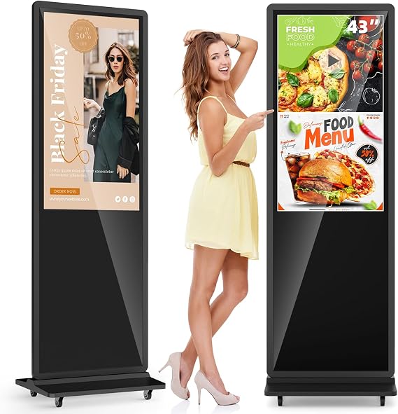 MWE 43 Inch Touchscreen Digital Signage Display Kiosk, LCD Totem Advertising Display Screen with 4 Wheels, Android System, Suitable for Retail Shop, Restaurant, Shopping Mall and Commercial Center