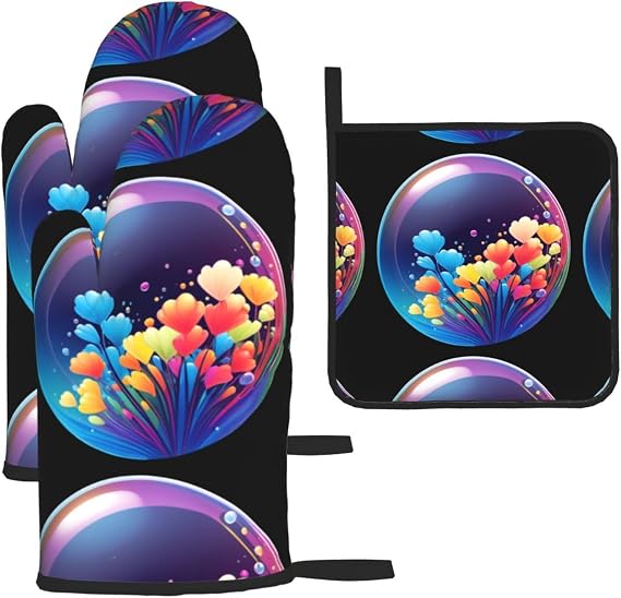 3-Piece Kitchen Set: Thick Waterproof Oven Mitts & Pot Holder