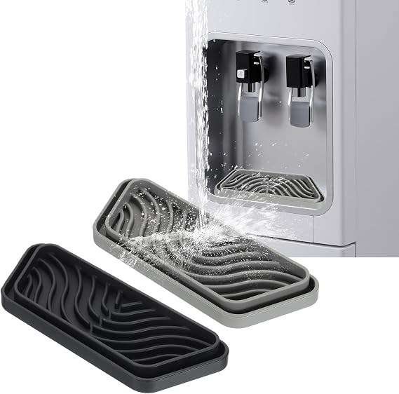2pcs Rectangular Refrigerator Drip Catcher - Non-Slip Silicone Mini Dispenser Drip Collector Fridge Spills Water Pad Catch Basin for Drainage, Grey and Black