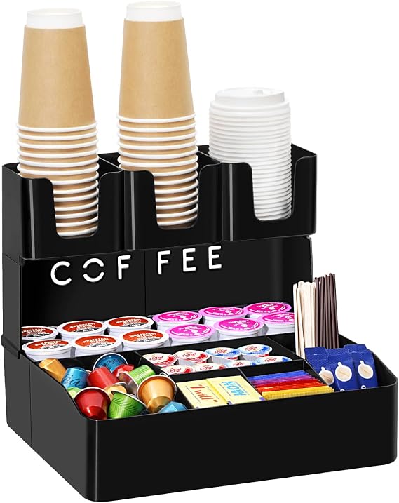 Lifewit 2 Tier Coffee Station Organizer for Countertop 10 Compartments Tea Condiment Storage Coffee Bar Organizer for Office Break Room Kitchen in