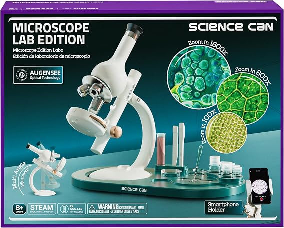 Science Can Microscope for Kids 40X-1600X Beginner Microscopes with 8 Prepared Slides, Educational Science Kits with WF10x & WF20x Eyepieces, STEM Toys for Kids Ages 8-12