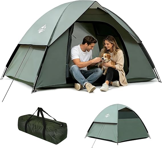 Camping Tent 3-4 Person Dome Tent–Waterproof & Windproof Lightweight Double Layer Removable Rainfly,Easy Setup Portable Outdoor Shelter Family Camping, Hiking,Backpacking Adventures–6.56x6.23x4.26FT