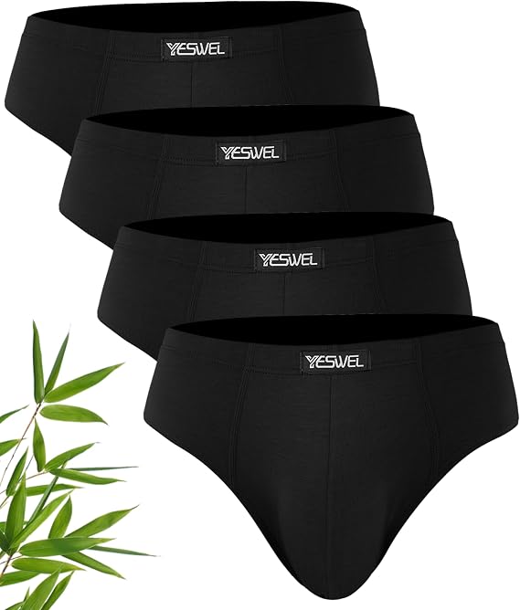 YESWEL Mens Bamboo Underwear Pack of 4, Stretch Waistband Mens Briefs, Soft Mid Waist Pants with No Fly, No Itchy Labels Underpants (M-XXL)