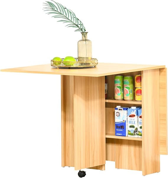 HOMCOM Folding Dining Table Drop Leaf Table Foldable for Small Spaces Teak
