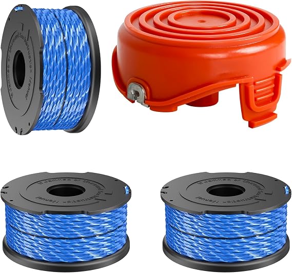 String Trimmer Spool Line for Black and Decker A6441 with A6442-XJ Caps, Compatible with GL315, GL337, GL350, GL650, GL651, GL652, GL653, GL655, GL656, GL660, GL670, GL680, GL5530 (Spool *3+caps*1)