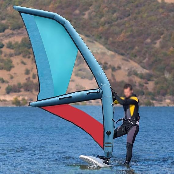 Sup Professional Inflatable Paddle Board, Inflatable Sail Professional, 435 X 188 Cm Windsurfing Kites, Oxford Cloth + PVC Blue and Red Inflatable Wing, 360° Rotatable Base and Visualization Window
