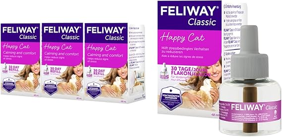 Feliway Classic 30 day Refill x3 Value Pack Classic comforts cats - 48ml x3 & Classic 30 day Refill comforts cats, helps solve behavioural issues and stress/anxiety in the home - 48ml
