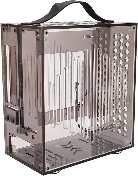 Mini ITX PC Case,DIY Clear Acrylic PC Case,Small Gaming PC Case with Handle,Desktop Mini ITX Computer Case,9.1x8.1x4.7inchBlack