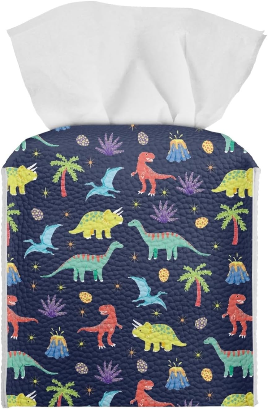 AFPANQZ Cartoon Dinosaur Tissue Box Covers Square Tissue Box Holder Organizers Leather PU Facial Paper Holder Case for Bathroom Night Stand Kids Room Decoration