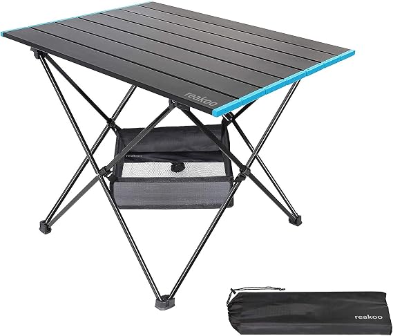 reakoo Camping Table Foldable with Aluminum Table Top, 3 Size Portable Lightweight Folding Camping Table with Carry Bag for Outdoor, BBQ, Picnic, Hiking, Fishing