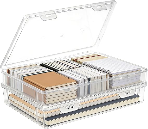 Zocipro 2Pack A4 Clear Plastic Storage Boxes with Latching Lids, Stackable