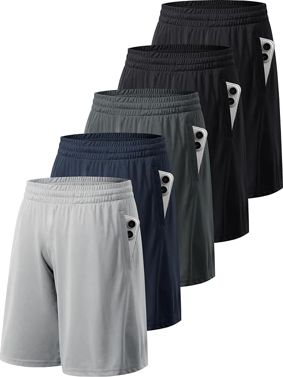 Pack of 3/5 Men's Sports Shorts with Pockets Quick Dry Breathable Sports Shorts for Running Training Clothing Sports Shorts