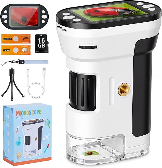 1000X Handheld Digital Microscope for Kids with 16GB Card, Portable Mini Adventure Microscope with 2.0" Screen, Photo & Video, STEM Outdoor Toys Science Kit, Gift for Boys Girls Age 6 7 8 9 10