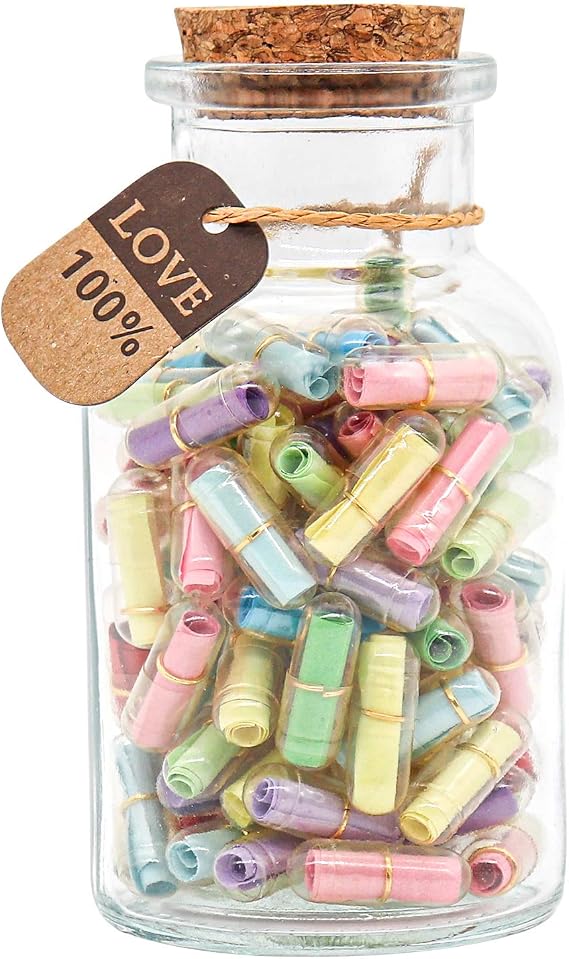 Capsule Letters Message in a Bottle Glass，Capsule Message for Boyfriend/Girlfriend，Love Letter for Valentines Day,Birthday, (Mixed Color 100PCS)