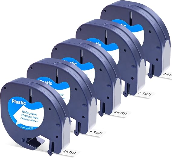 Compatible with Dymo LT Refills Label Tape 91331 Black on White for Dymo Letratag Label Maker LT-100H LT-100T LT-110T 2000 XR QX 50, 1/ 2inch x 13Feet, 5PK