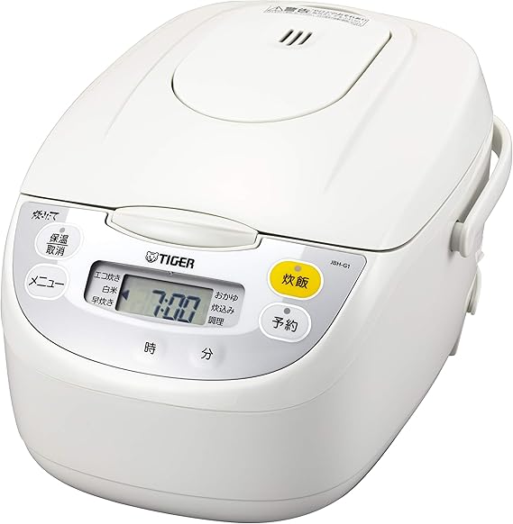 Tiger Thermos Rice Cooker 1.8 L 10 cups, Long Seller, Black Far Infrared Thick Pot, Microcomputer, with Cooking Menu, Takitate White JBH-G181W