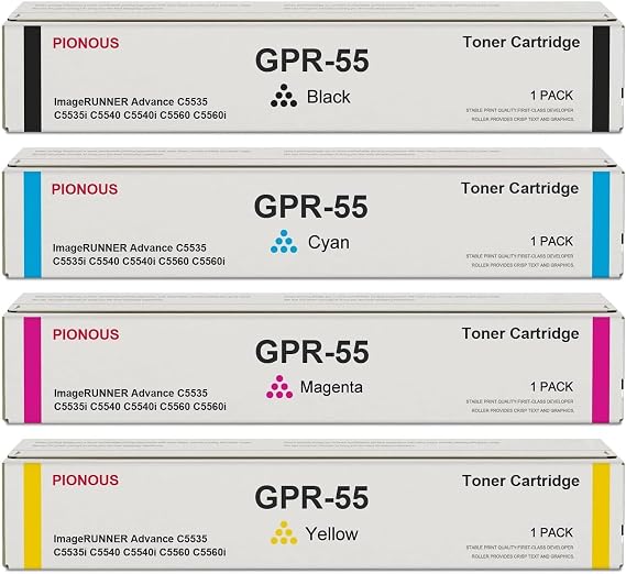 GPR55 GPR-55 Toner Cartridge Set (4-Pack, 1BK+1C+1M+1Y) Compatible GPR 55 Toner Replacement for Canon GPR-55 Toner Cartridge imageRUNNER Advance C5535 C5535i C5540 C5540i C5560 C5560i C5550i Printer