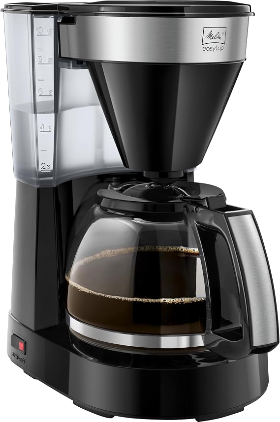 Melitta Easy Top Filter Coffee Maker with Glass Jug for up to 10 Cups of Coffee in Black/Stainless Steel