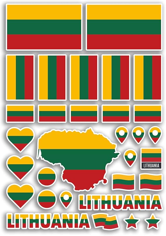 A4 Sticker Sheet Lithuania Flags Vinyl Stickers - Lithuanian Country Europe World National Flag Vacation Travel Holiday Car Aesthetic #80066