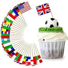 Small 50 Different World Toothpick Flags Little Cake Toppers for VJ Day Cakes Decorations,100pcs Mini Nations Flags On Cocktail Sticks for Sandwich Food Cupcake Toppers World Cup Pub Royal Event