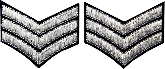 Millitary Uniform Chevrons Sergeant Stripes Army Embroidered Arms Emblem Iron On Sew On Shoulder Patch, Silver, 2 Pcs