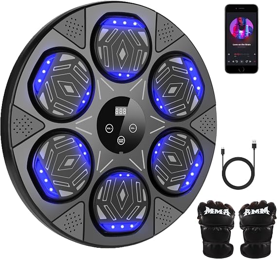 Music Boxing Machine,Boxing Machine Wall Mounted,Smart Bluetooth Boxing Trainer with LED Light Bluetooth,7 Speed Modes,Boxing Gloves for Adults Kids Exercise in Home,Office,Gym