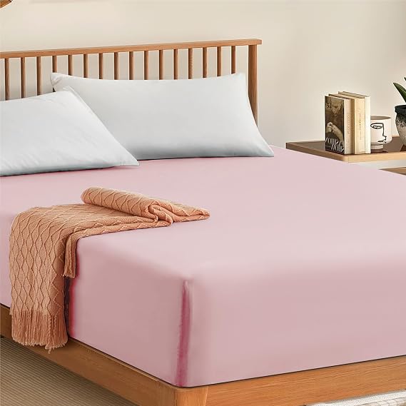 My home store Fitted Sheet 100% Egyptian Cotton 300TC Hotel Quantity 30 cm Fitted Bedsheets (Blush Pink, Double)