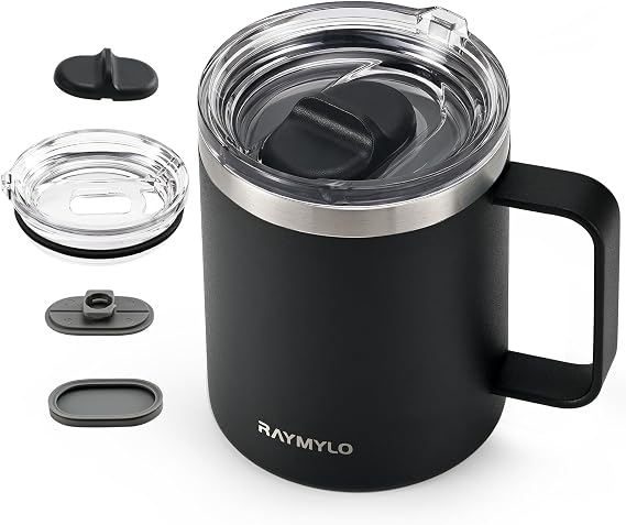 RAYMYLO Insulated Coffee Mug 350ml, Spill-Proof & Detachable Slider Lid