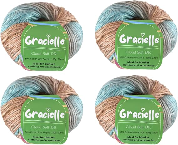 Gracielle Cloud Soft DK Yarn, 100g (220m) Gradient Ombre Cotton-Acrylic Blend, for Crochet and Knitting, Double Knitting Yarn for Blanket, Jumpers, top or Cardigan