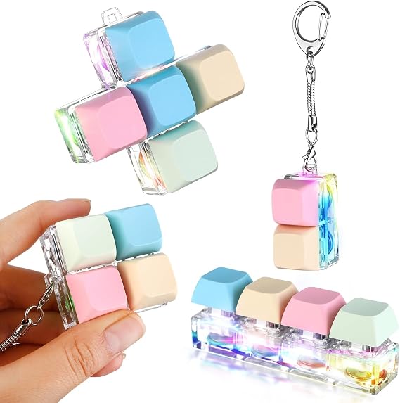 Keyboard Fidget Keychain Decompression Toy Keyboard Fidget Clicker Finger Keyboard Toy Fidget Keychain with LED Light Stress Relief Keyboard Keyboard Clicker Boredom Gift