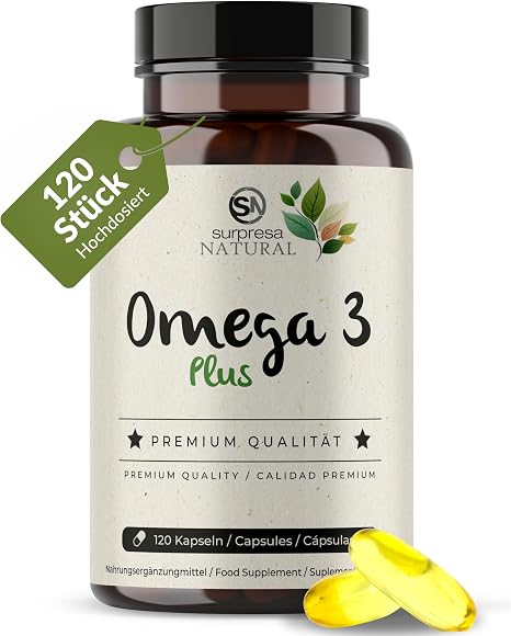 Omega 3 Capsules High Dose I 1 x 120 Capsules I 1000 mg Fish Oil per Capsule I 500 mg EPA & 250 mg DHA per Capsule I Essential Fatty Acids I Laboratory Tested Lactose-free & Gluten Free
