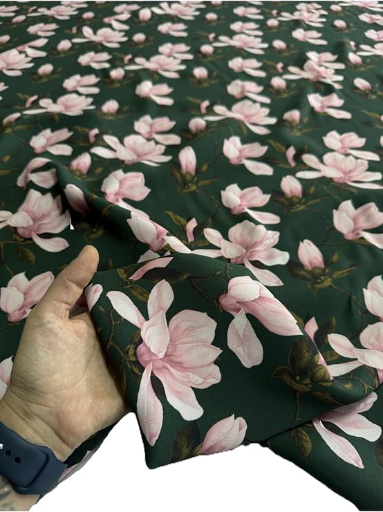 İpek Floş Maroken Kumaş Saten Arka Yüzey Pembe Çiçekli Dökümlü 135 cm En