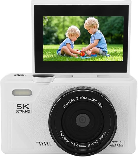 Digital Camera 13MP Vlogging Camera with 18x Zoom 3 Inch Flip Screen HD Compact Camera for Travel Photography (White)