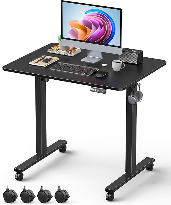 Height-Adjustable Desk 80 x 60 cm High-Quality Table Top Electric Desk Height-Adjustable Computer Desk with Memory Function Black