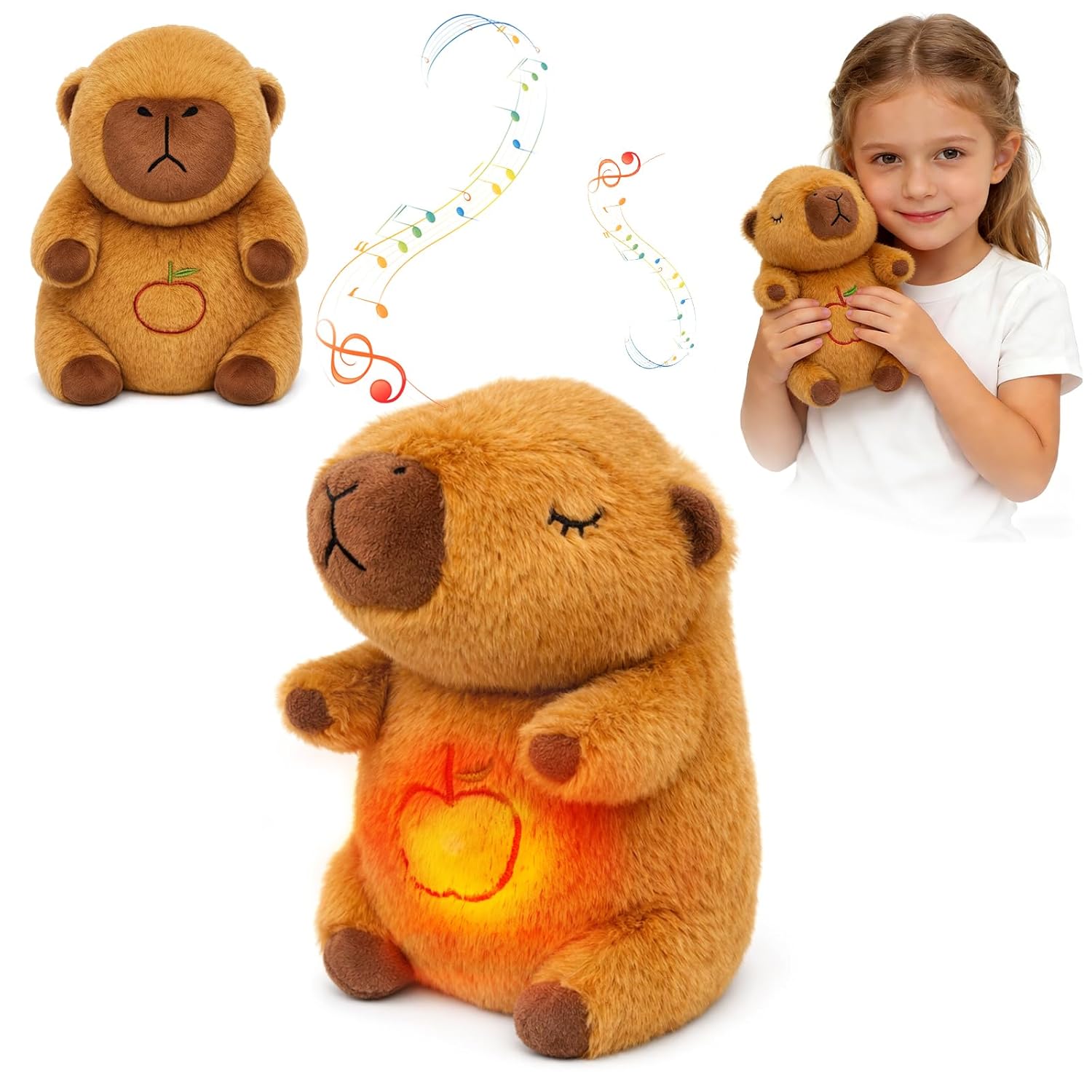 Sleep Aid Baby Cuddly Toy Baby Cuddly Toy with Music Breathes Sleep Aid Animal Breathable Soft Toy Snooze Cuddly Toy with Breathing Movement for Babies - from Birth (Brown Capybara)