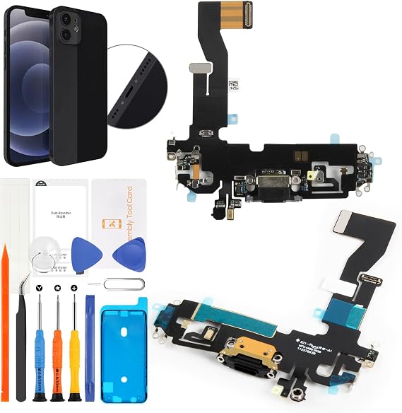 SRJTEK for iPhone 12 USB Charging Pod Replacement Repair Dock Connector Board Replacement Parts Black, Black Lightning Charging Port Dock Connector & Flex Cable Repair Replacement for SE2 A2403 A2172 A2402 A2404 Compatible with SE2 A2403 A2172 A2402 A2404
